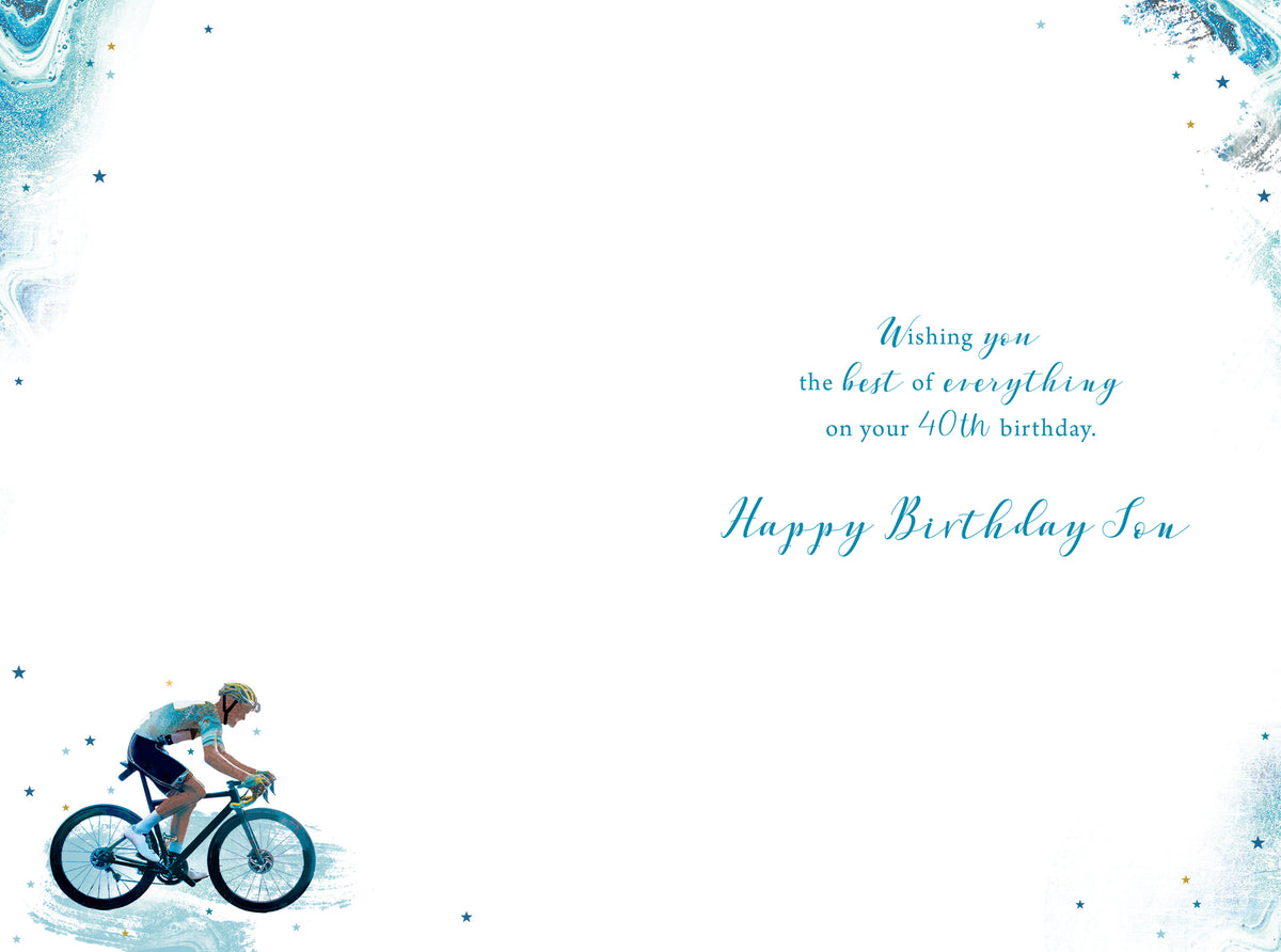 Son 40th Birthday Card - Modern Cycling Design - Happy Fortieth Wishes