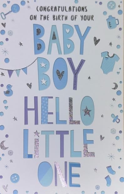 New Baby Boy Greeting Card  Blue Icons & Verse  15x23cm with Colour Insert