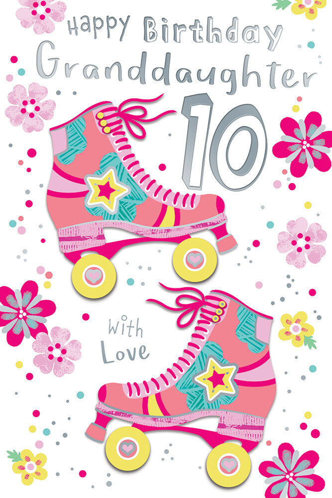 Granddaughter 10th Birthday Card Age 10 With Love Roller Skates Bright Happy