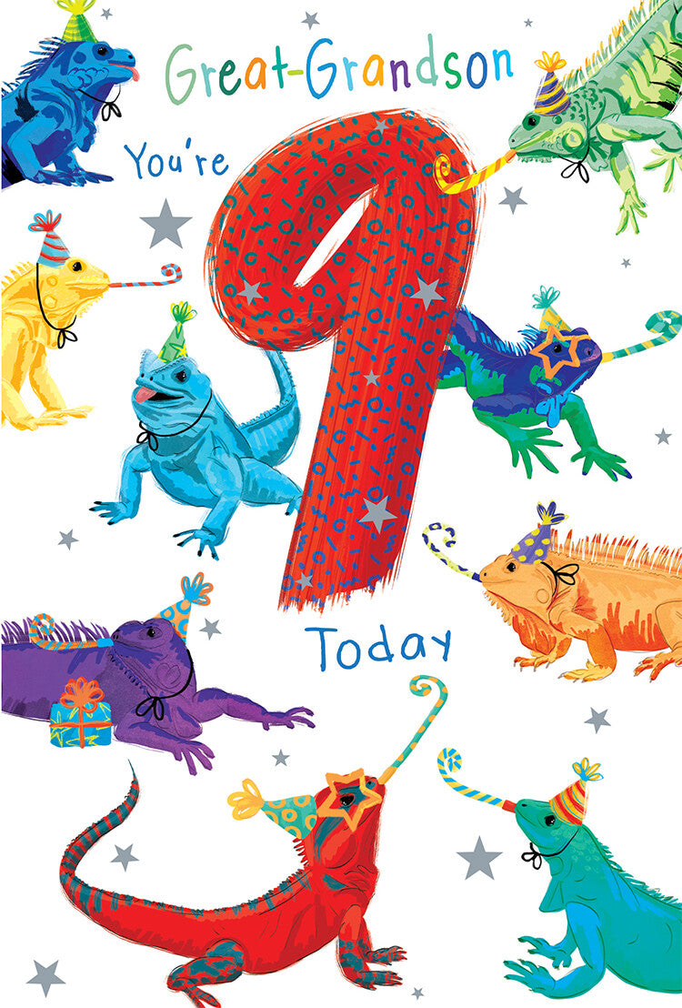 Great Grandson 9th Birthday Card Age 9 Iguanas 9" x 6" Lovely Verse
