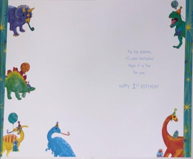 1st Birthday Card for Nephew  Dinosaur Party Design  15x23cm with Insert