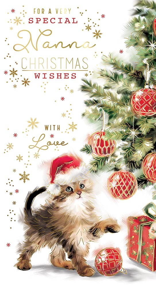 Nanna Christmas Card With Love Cat & Tree Bright Design