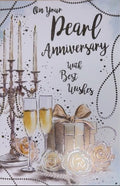 Pearl Anniversary Card 13cm x 19cm Champagne & Roses Verse Inside