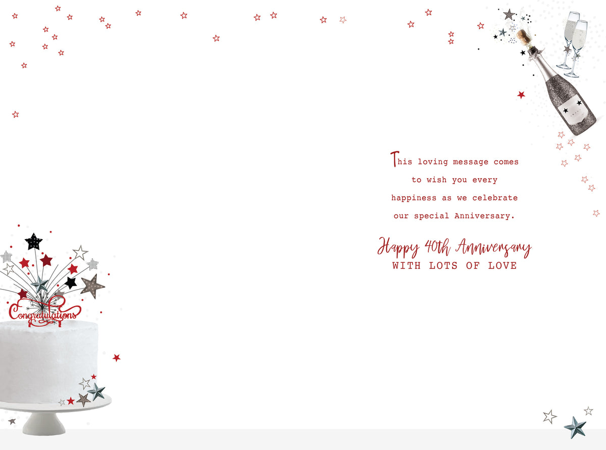 Wonderful Husband Ruby Anniversary Card - 40th Wedding - Cake Champagne Stars