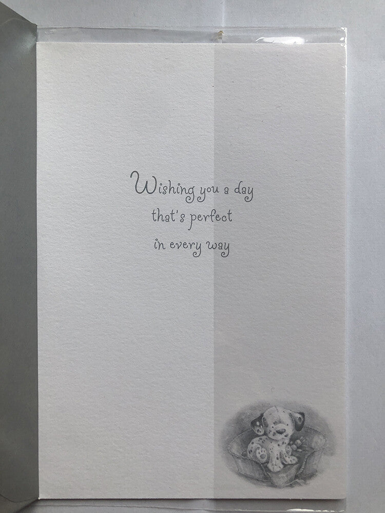 Daddy Happy Birthday Card Cute Dog Puppy Basket Bed & Teddy