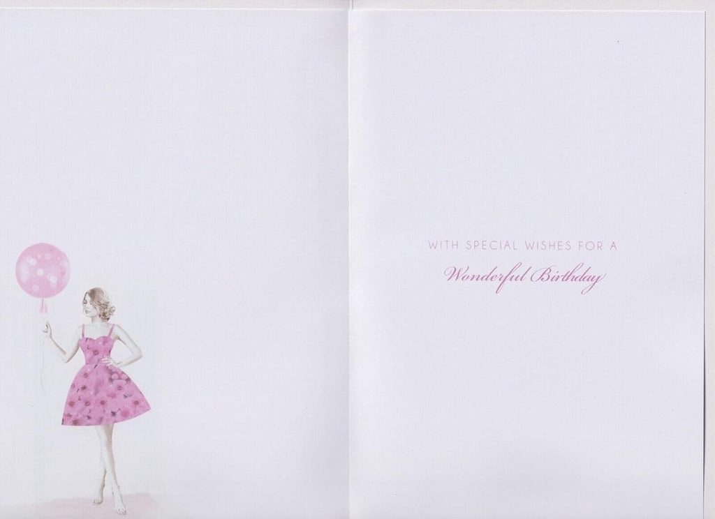 Granddaughter 16th Birthday Card Pink Gold Dress  & Balloon 15x23cm