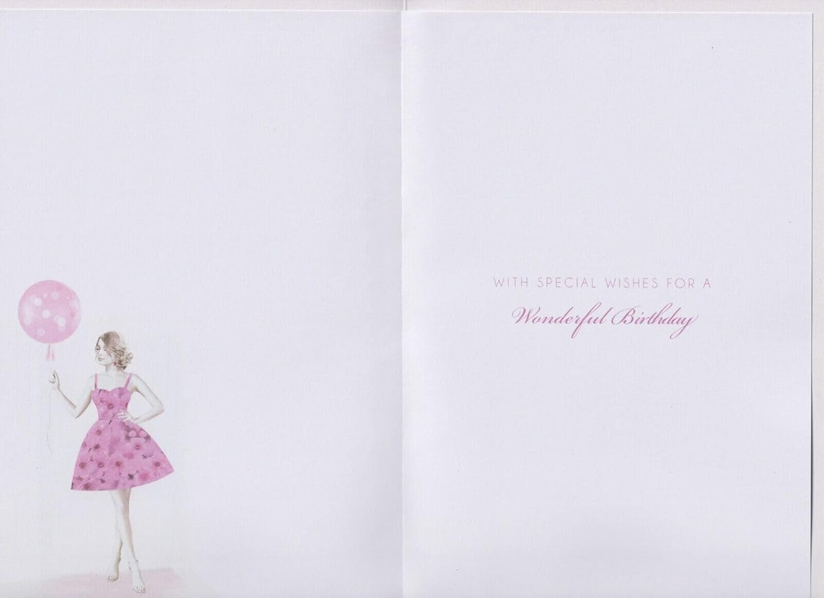 Granddaughter 16th Birthday Card Pink Gold Dress  & Balloon 15x23cm