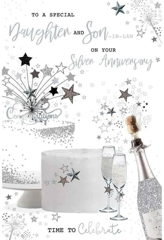 Silver 25th Wedding Anniversary Card Daughter & Son-in-Law Large Greeting Card