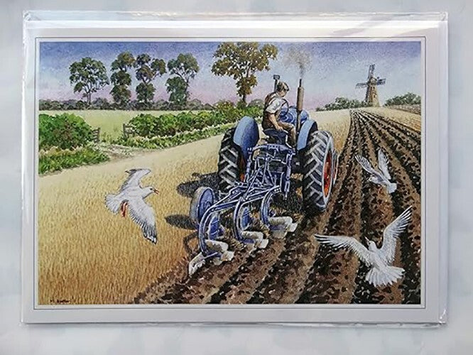 Nostalgic Ploughmans Lunch Tractor Ploughing Design Open Christmas Birthday Card