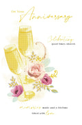 On Your Anniversary Card Champagne Flutes Foil Finish Lovely Verse