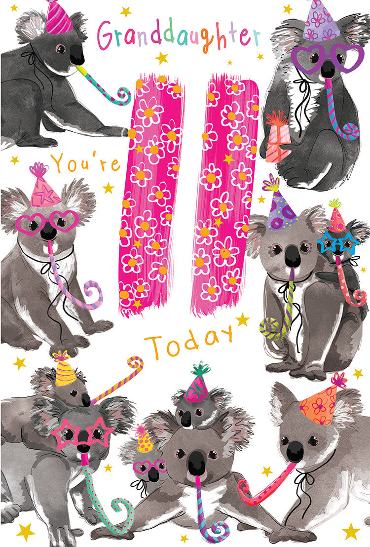 Granddaughter 11th Birthday Card Age 11 Koala 9" x 6" Lovely Verse
