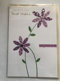 Good Luck Best Wishes Card Purple Pink Foiled Flowers