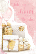 Mum Happy Birthday Card Balloons & Gift Boxes Design Lovely Verse