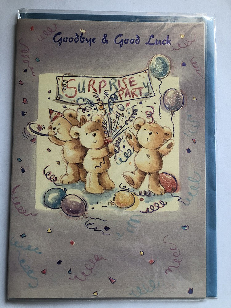 Good Luck Best Wishes Card Goodbye 3 Bears Surprise Party Sign Balloons