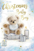 Baby Boy Christening Card Large Luxury Teddy Bear Baptism Godson Grandson Cards