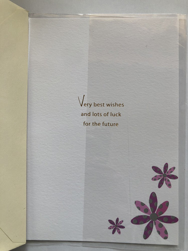 Good Luck Best Wishes Card Purple Pink Foiled Flowers