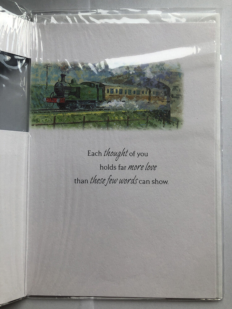 Father Happy Birthday Card Locomotive Steam Train Church Countryside