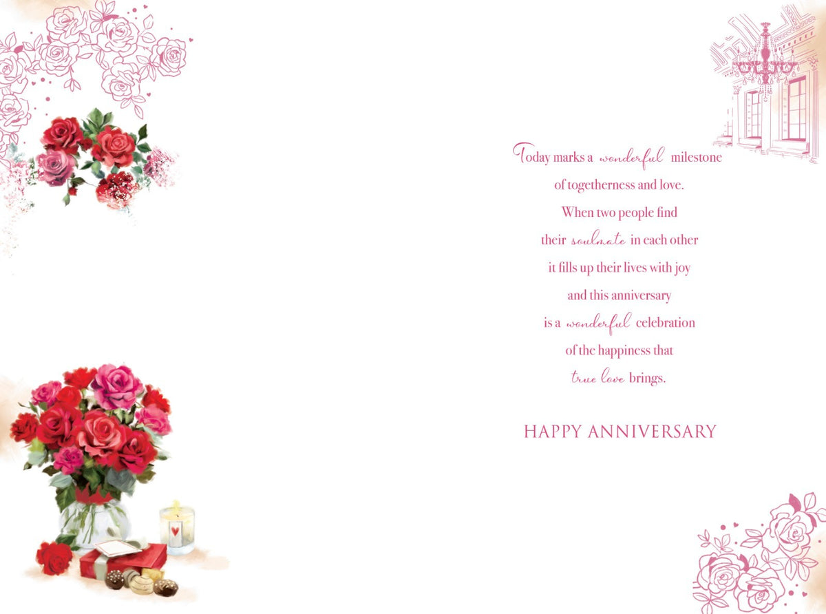 To My Wonderful Wife On Our Anniversary Card - Roses & Chandelier