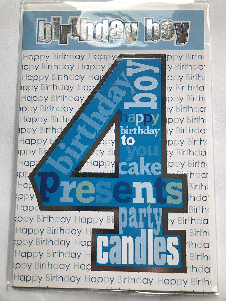 Age 4 Male Birthday Card 4th Words Inside Number