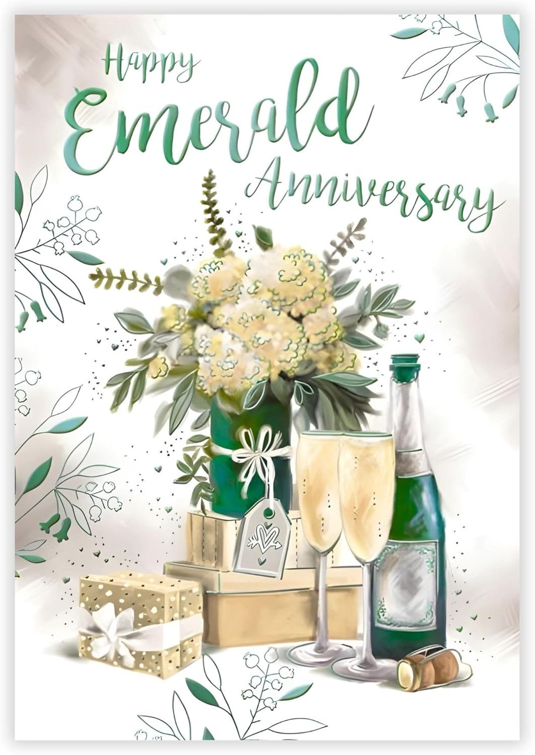 Emerald 55th Anniversary Card 13cm x 19cm Champagne & Flowers Verse Inside