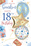 18th Birthday Card for Grandson  Balloon & Gift Design  15x23cm Insert