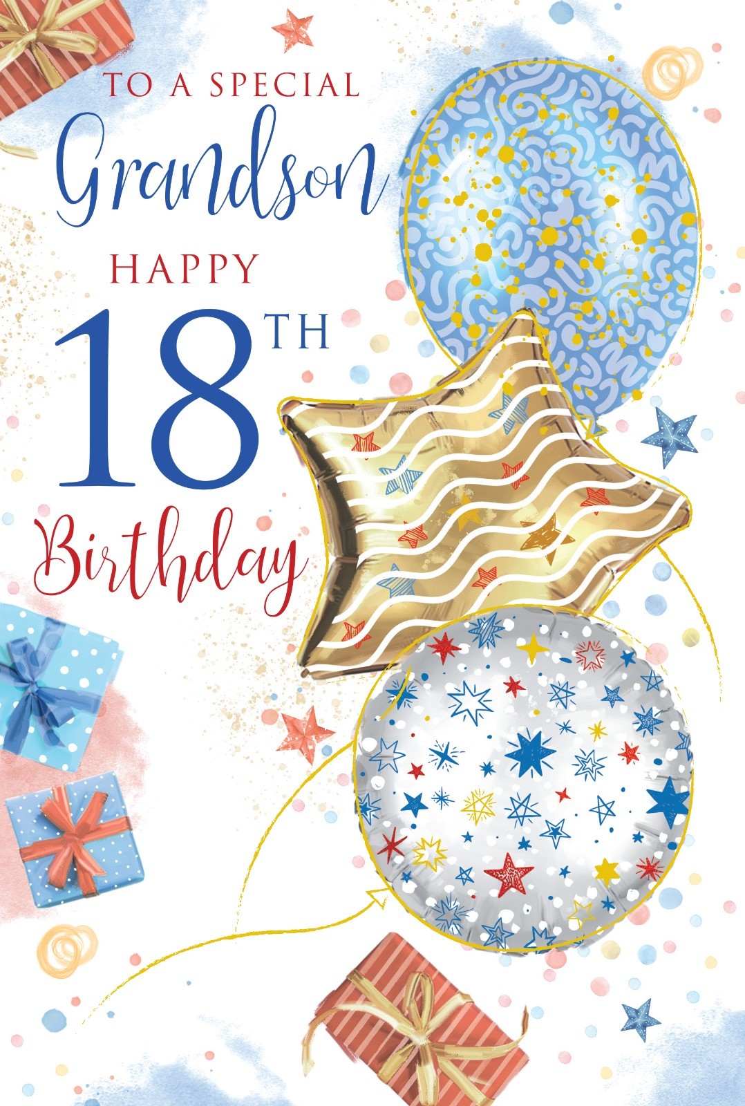 18th Birthday Card for Grandson  Balloon & Gift Design  15x23cm Insert