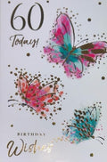 60th Birthday Card 13cm x 19cm Butterfly Design Printed Verse Colour Insert
