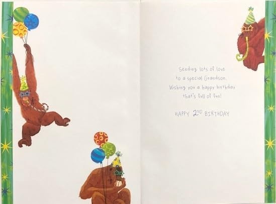 2nd Birthday Card for Grandson  Orangutan Party Design  15x23cm Insert