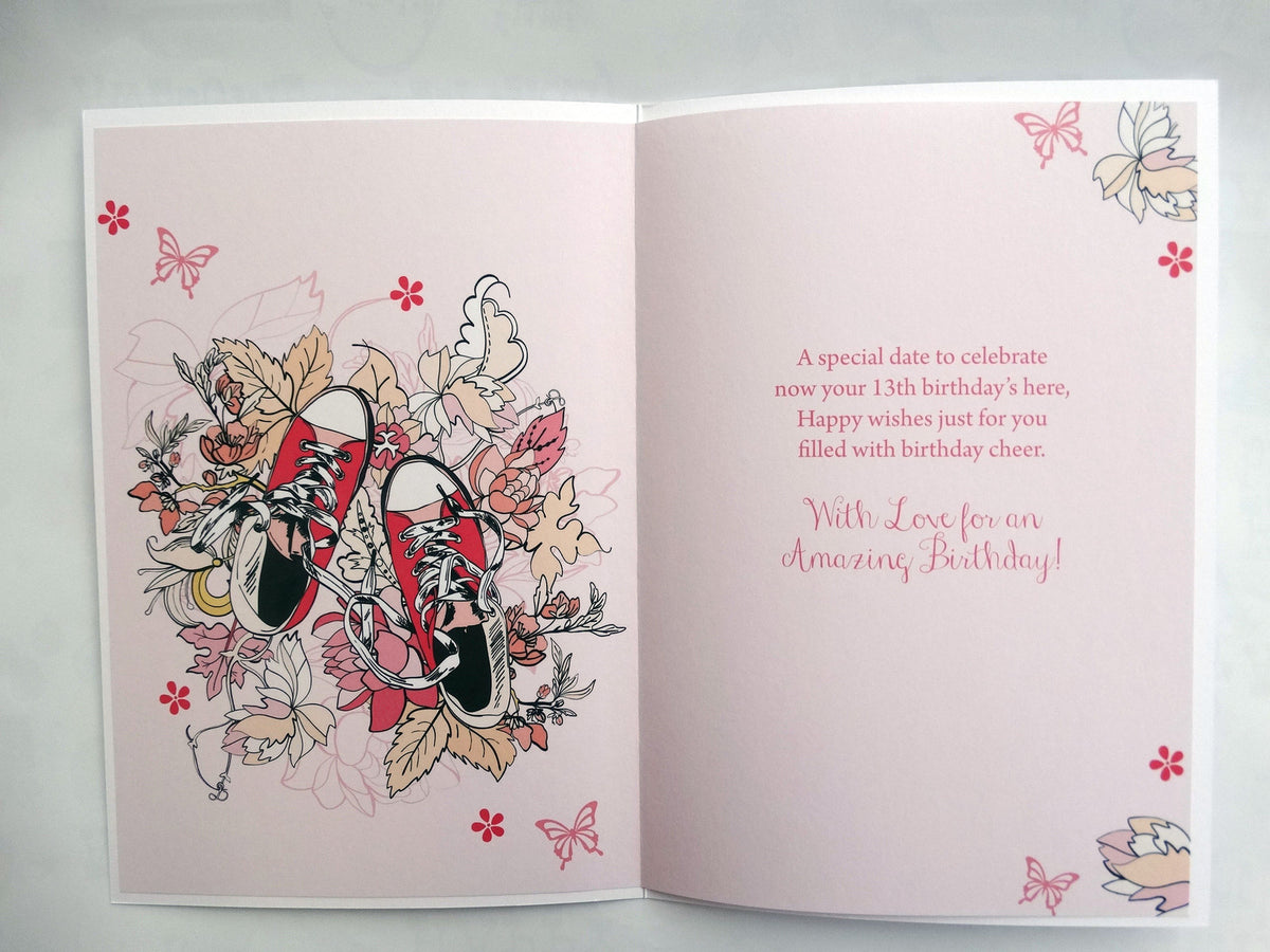 For A Special Teenager On Your 13th Birthday Trainers Design Happy Birthday Card