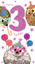 Age 3 Female 3rd Birthday Card Hedgehogs 9" x 5" Lovely Verse