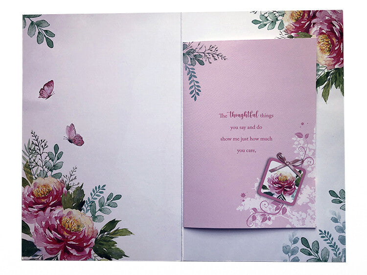 Mum Mother's Day Large Card Pink Peony Flowers Butterflies Lovely Verse