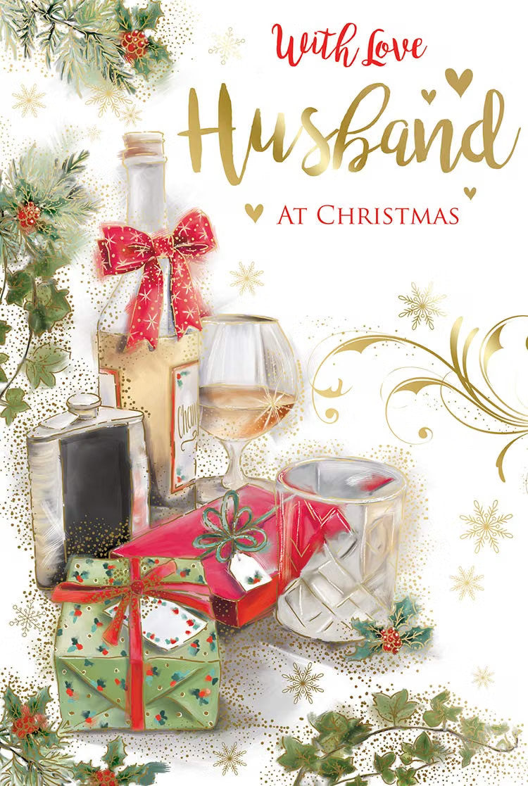 Husband Christmas Card Brandy Hip Flask & Gifts Design Lovely Verse
