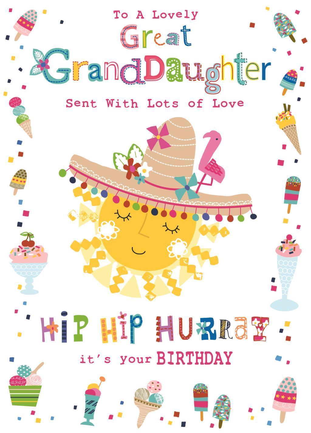 Great Granddaughter Birthday Card Sun Hat & Ice Cream Design Happy
