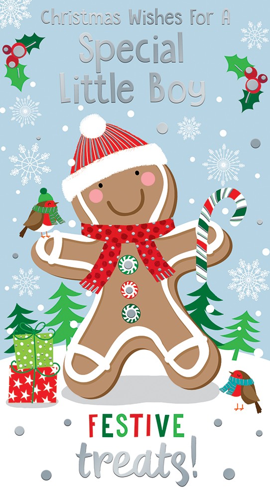Special Little Boy Gingerbread Festive Treats Bright Design Christmas Card