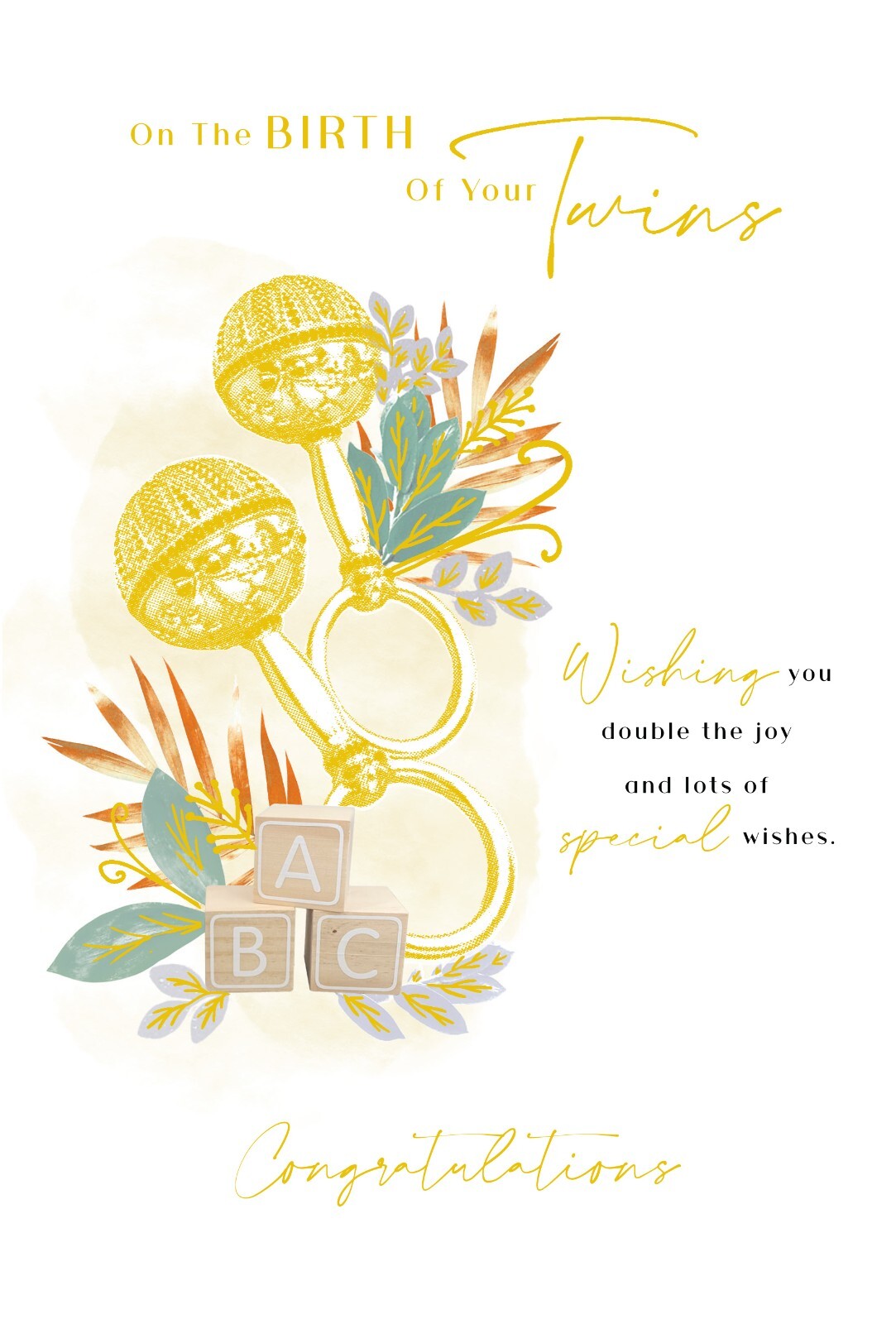 Birth Baby Twins Card Rattle Blocks Foil Finish New Baby Lovely Verse