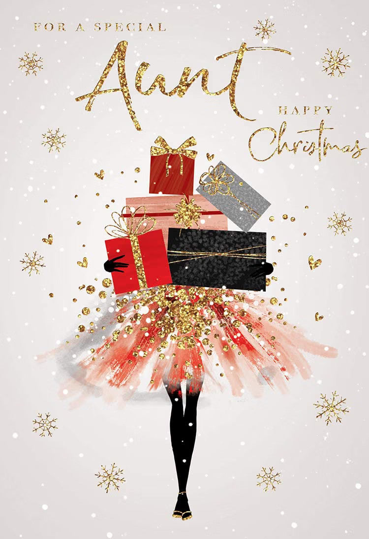 Aunt Christmas Card Lady Carrying Presents Design Lovely Verse