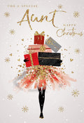 Aunt Christmas Card Lady Carrying Presents Design Lovely Verse