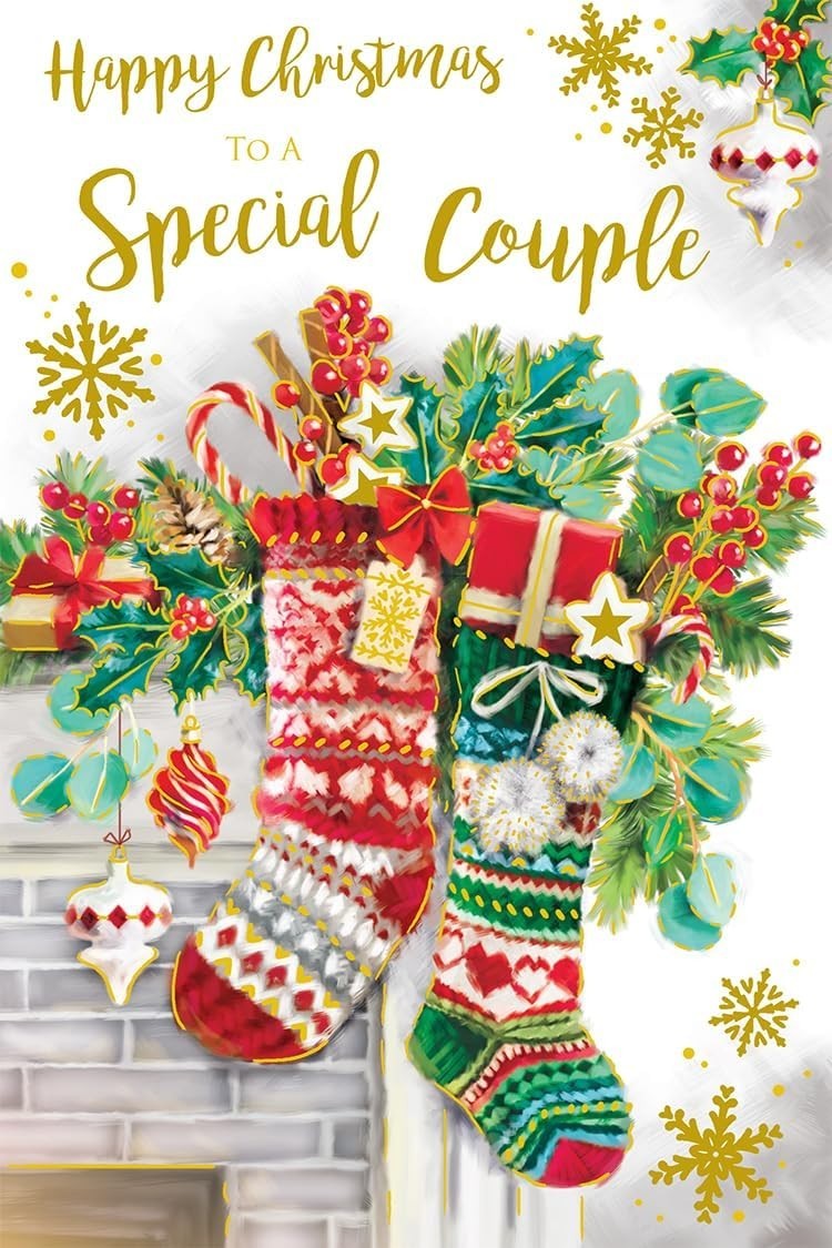 Christmas Card For Couple 15x23cm Festive Stockings Verse Inside Quality Large