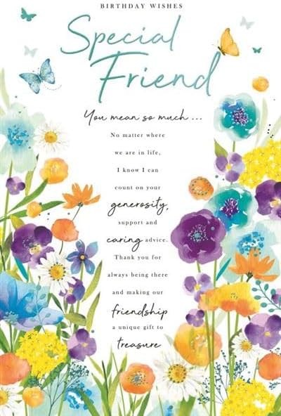 Friend Birthday Card  Butterfly Floral Design & Sentimental Verse  15x23cm