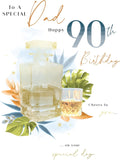 Dad 90th Birthday Card  Whiskey Decanter & Tropical Design  15x23cm