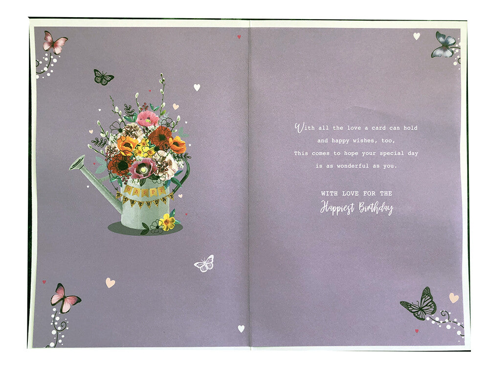 Great Nan Birthday Card - Watering Can Flowers & Butterflies 15 x 23 cn