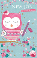 New Job Card You Will Be Great Owl & Bunting Design Bright Modern New Job