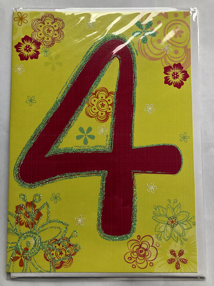 Age 4 Female Birthday Card 4th Number Flowers