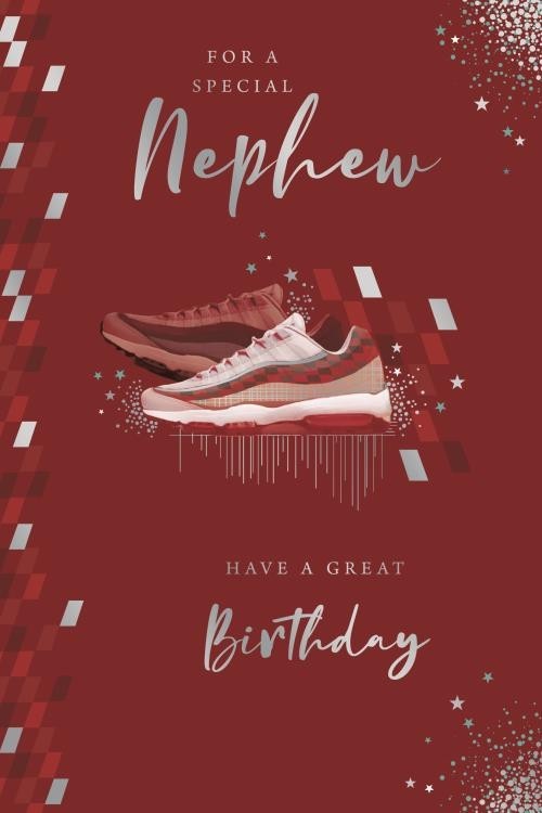 Birthday Card for Nephew  Trainers & Stars  15x23cm  Colour Insert