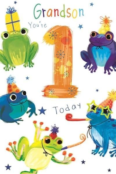 Grandson 1st Birthday Card Cartoon Frogs & Party Design Quality Finish  15x23cm