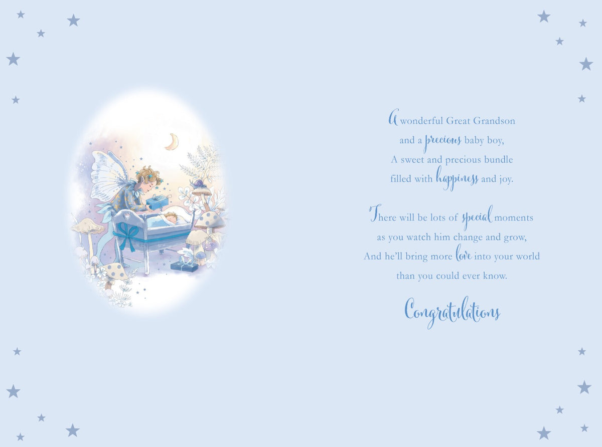 Birth Baby Great Grandson Card Fairy Foil Finish New Baby Lovely Verse