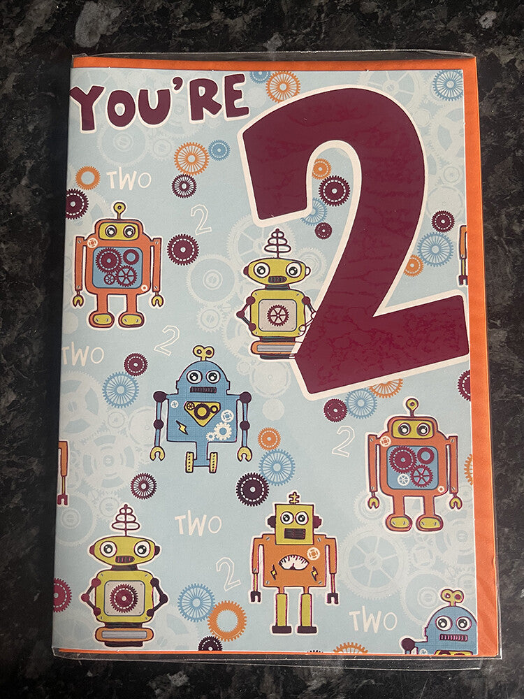 Age 2 Male Birthday Card 2nd Robots You're Two 2