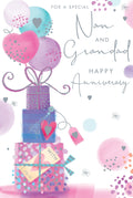 Nan & Grandad Anniversary Card  Gift Boxes & Balloons  15x23cm