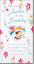 Auntie Happy Birthday Card Flowers & Lemon Tea Design Quality Lovely Verse