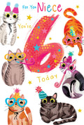 Niece 6th Birthday Card Age 6 Cats 9" x 6" Lovely Verse